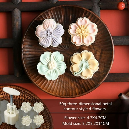 SweetCandy Round Flower Shape Mooncake Mold Set Mid Autumn Festival DIY Hand Pressure Fondant Moon Cake Mould Pastry Decoration Tool