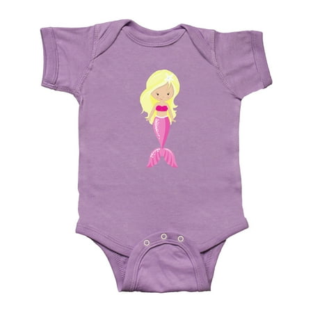Inktastic Cute Little Mermaid Blonde Hair White Sea Star Gift Baby Girl Bodysuit