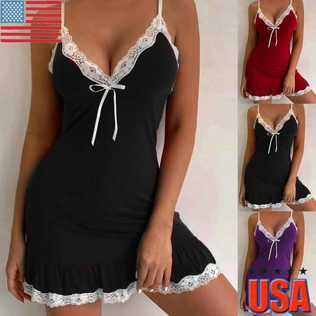Sexy Women Lace Babydoll Nightdress Robe Lingerie Nightie Nightwear Cami Pyjamas