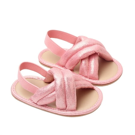MissiMae Toddler Girl Summer Sandals Cross Anti-slip Soft Sole Crib Prewalker for Outdoor School Party