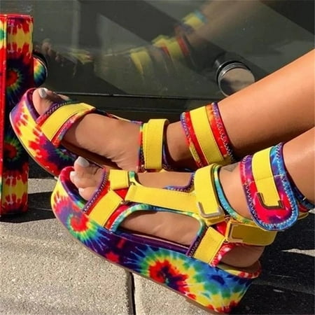 Platform Sandals For Womens Open Toe Ankel Strap Snakeskin Flats Beach Shoes