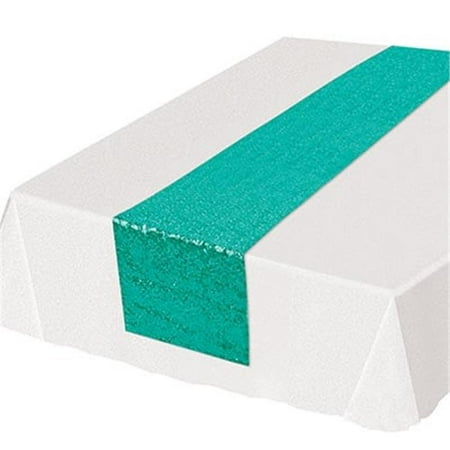 11.24 in. x 6 ft. 3 in. Sequined Table Runner Turquoise - Pack of 12