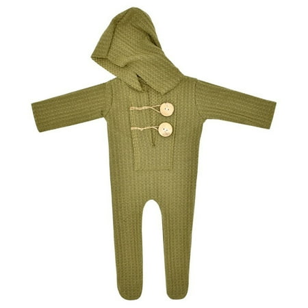 Baby Photography Prop Footed Romper Knitted Hooded Overalls Jammies