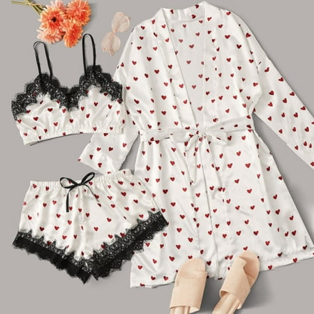 Ykohkofe 3PC Lingerie Women Cute Heart Print Satin Belted Robe Camisole Shorts Pajamas
Ykohkofe 3PC Lingerie Women Cute Heart Print Satin Belted Robe Camisole Shorts Pajamas