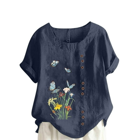 Plus Size Women Summer Sexy Print Regular Button Round Neck Short Sleeve Women Short Sleeves Top Loose Butterfly Printed Maternity Shirts Navy XXL
Plus Size Women Summer Sexy Print Regular Button Round Neck Short Sleeve Women Short Sleeves Top Loose Butterfly Printed Maternity Shirts Navy XXL