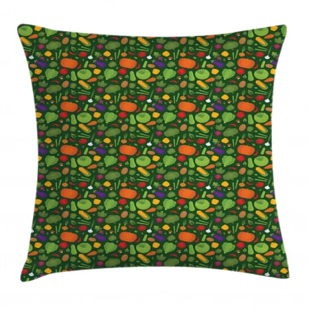 Vegetables Throw Pillow Cushion Cover, Simplistic Drawn Organic Healthy Food Pattern Carrot Pepper Potato Corn, Decorative Square Accent Pillow Case, 24" X 24", Emerald Multicolor, by Ambesonne