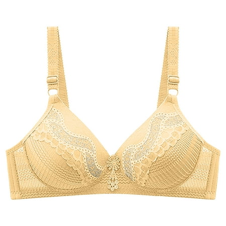 

RYRJJ Women s Full-Coverage Unpadded Bras Floral Lace No Underwire Lightly Lined Breathable Bralettes Plus Size Comfort Push Up Everyday Bra(Beige 42)