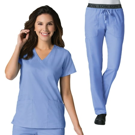 Maevn Eon Back Mesh Panel Shaped V-neck Top & Embroidered Logo Waistband Cargo Pant Scrub Set