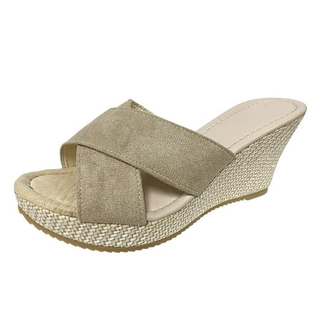 sandals for Women Ladies Fashion Summer Suede Cross Strap Slippers Woven Bottom Wedge Slippers Flock Dress Sandals for Women Beige 
sandals for Women Ladies Fashion Summer Suede Cross Strap Slippers Woven Bottom Wedge Slippers Flock Dress Sandals for Women Beige
