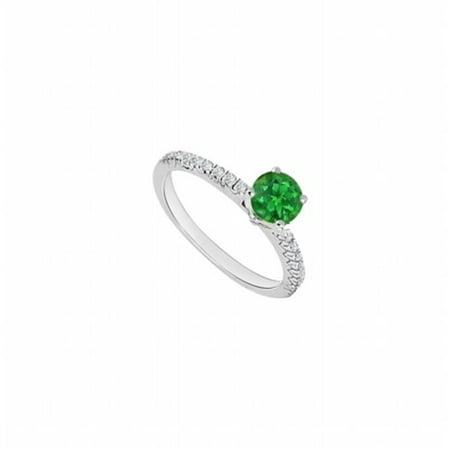 14K White Gold Emerald & Diamond Engagement Ring, 0.75 CT - Size 9