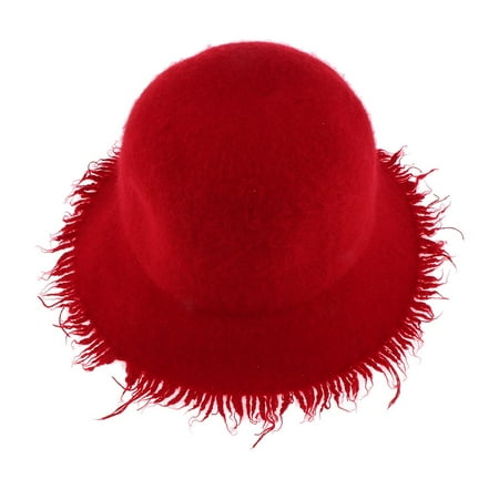 Women Wide Brim Faux Wool Felt Hat Warm Winter Casual Fedora Red