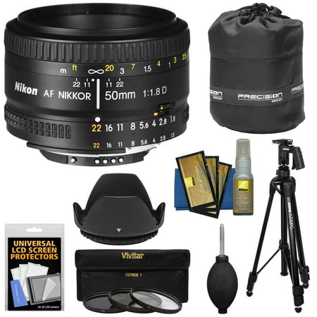 Nikon 50mm f\/1.8D AF Nikkor Lens with 3 UV\/CPL\/ND8 Filters + Pistol Grip Tripod + Pouch Kit for D3300, D5300, D5500, D7100, D7200, D750, D810 Camera