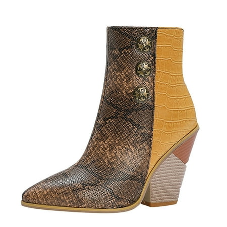 Boots for Women Fashion Leather Boots Zipper Block Color Block Heel Point Toe Booties
Boots for Women Fashion Leather Boots Zipper Block Color Block Heel Point Toe Booties