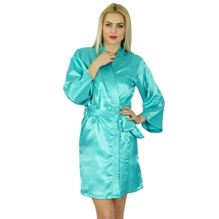 Bimba Women Short Satin Getting Ready Robe Bridesmaid Kimono Sleeve Coverup