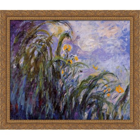 Yellow Irises 32x28 Large Gold Ornate Wood Framed Canvas Art by Claude Monet