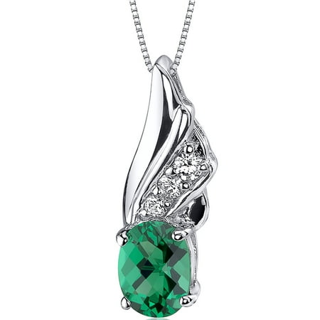 Peora 1.00 Carat T.G.W. Oval Shape Emerald Rhodium over Sterling Silver Pendant, 18
