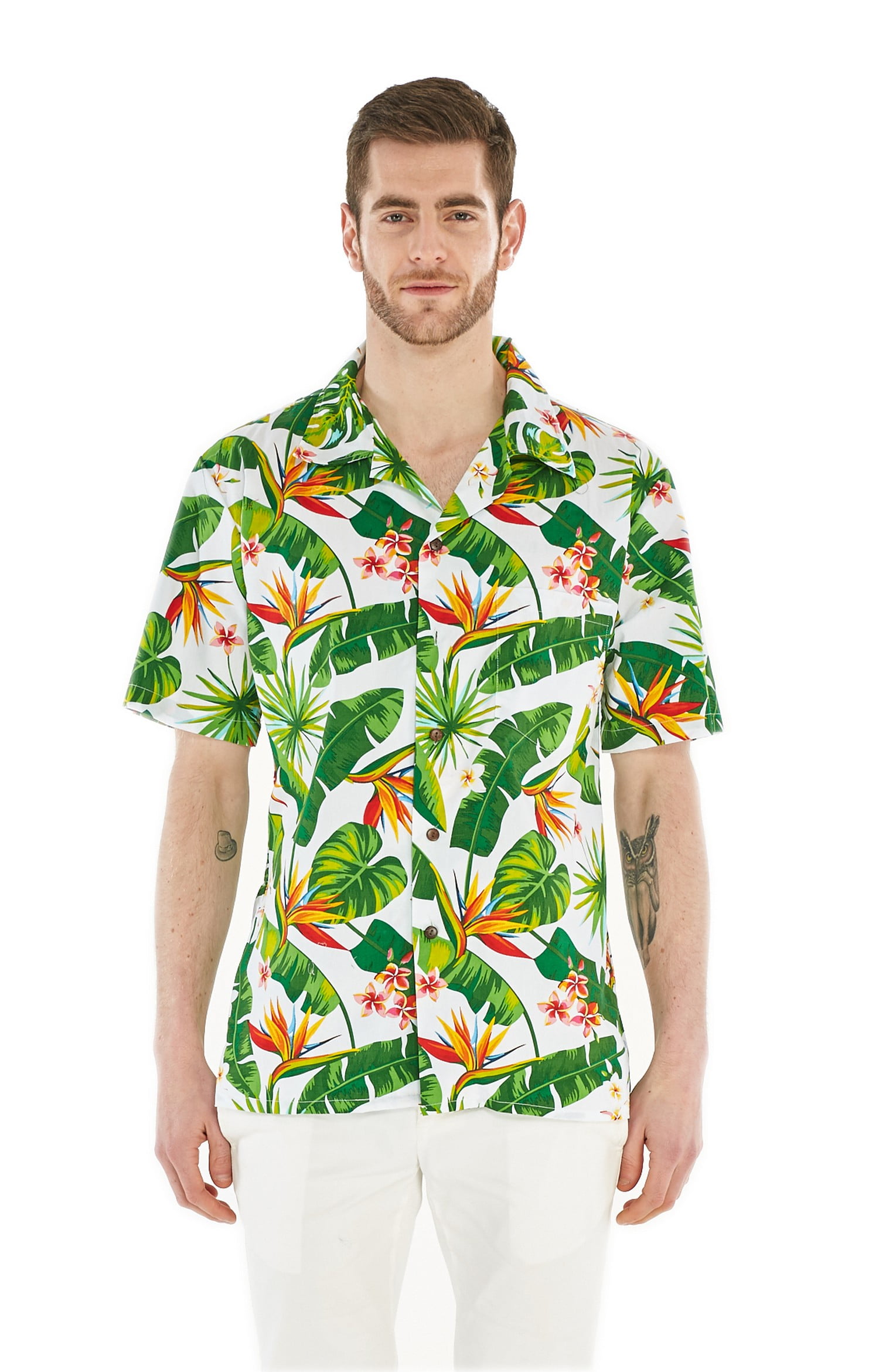 Men S Hawaiian Shirt Aloha Shirt Bird Of Paradise White Walmart