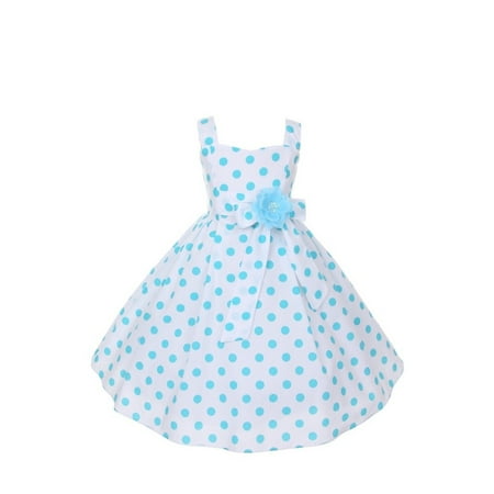 Little Girls Aqua Polka Dots Easter Flower Girl Dress 2