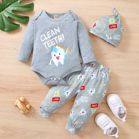 Hunpta Kids Infants Boys Girls Casual Long Sleeves Teeth Prints Romper Pants Hat 3pcs Set Outfit
Hunpta Kids Infants Boys Girls Casual Long Sleeves Teeth Prints Romper Pants Hat 3pcs Set Outfit
