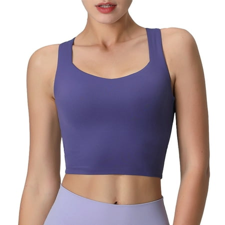 Hibalala Women s Sports Underwear Cross Back Pad Training Vest Women s Medium Support Nude Top - Purple