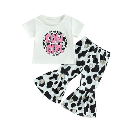 Zervatek Kids Girls Summer Outfits Cow Head/ Cow Pattern Print Short Sleeve T-shirt and Elastic Flare Pants Set
Zervatek Kids Girls Summer Outfits Cow Head/ Cow Pattern Print Short Sleeve T-shirt and Elastic Flare Pants Set