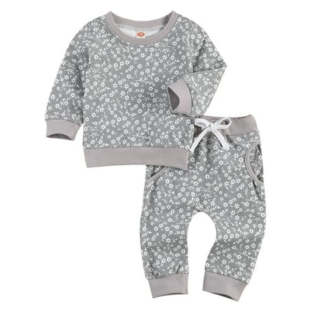 Canrulo Infant Two-piece Clothes Set Floral Print Round Collar Top and Long Pants Gray 18-24 Months
Canrulo Infant Two-piece Clothes Set Floral Print Round Collar Top and Long Pants Gray 18-24 Months