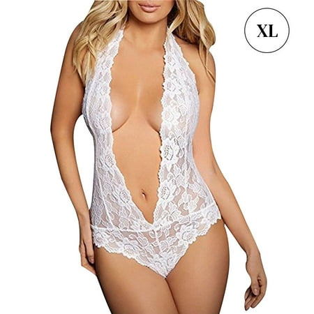 Women Sexy Bodysuit Underwear Deep V Halterneck Floral Lace Lingerie Sleepwear
Women Sexy Bodysuit Underwear Deep V Halterneck Floral Lace Lingerie Sleepwear
