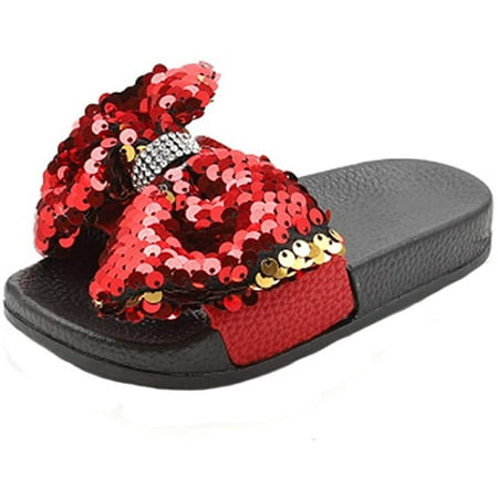 Girls Glitter Slides Slippers Black Sequin Bow Shoes for Kids Beach PVC Molded Footbed Flatform Sandals
Girls Glitter Slides Slippers Black Sequin Bow Shoes for Kids Beach PVC Molded Footbed Flatform Sandals