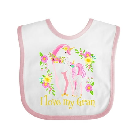 Inktastic I Love My Gran Unicorn with Pink and Yellow Flowers Gift Baby Boy or Baby Girl Bib