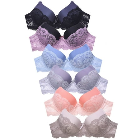 DailyWear Womens Plain Lace Bras Pack of 6 - Various Styles