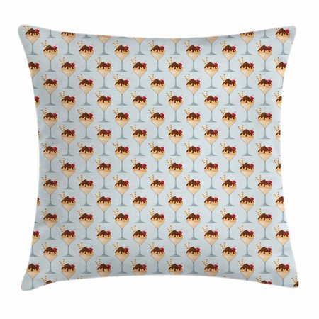 Chocolate Throw Pillow Cushion Cover, Bon Appetite Cream Menu with Cherry Biscuit Delicious Taste Graphic Illustration, Decorative Square Accent Pillow Case, 18 X 18 Inches, Multicolor, by Ambesonne