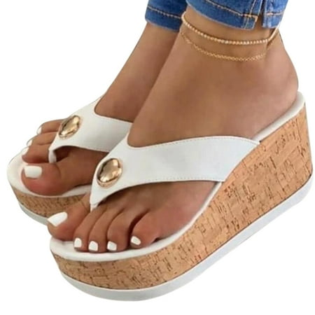 Duretiony Slip On Summer Platform Sandals Women Shoes Round Toe Beach Flat Sandals Slippers Ladies Sandals