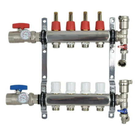 4 Loop/Branch 1/2" Pex Manifold Stainless Steel Radiant Floor Heating Set/Kit