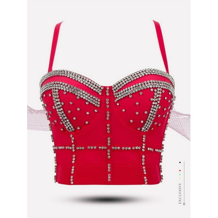 Women High Street Chest Wrapped Padded Vest Beads Summer Causal Sleeveless Party Bustier Crop Tops