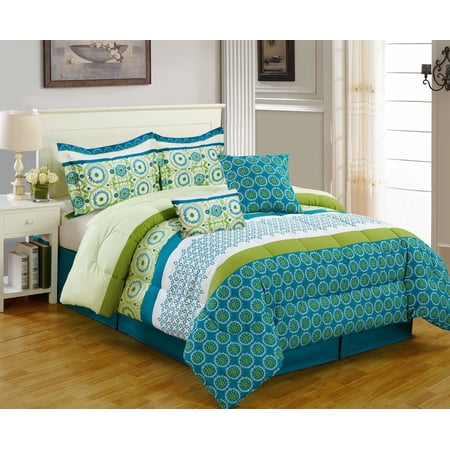 Bibb Home 5 Piece Soft Premium Microfiber Comforter Set - 4 Designs - Queen / Green Floral