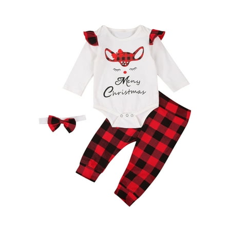 Binpure 3 Pcs Infant Christmas Outfits Toddler Long Sleeve Round Neck Letter Print Romper Plaid Trousers Bow Headband
Binpure 3 Pcs Infant Christmas Outfits Toddler Long Sleeve Round Neck Letter Print Romper Plaid Trousers Bow Headband
