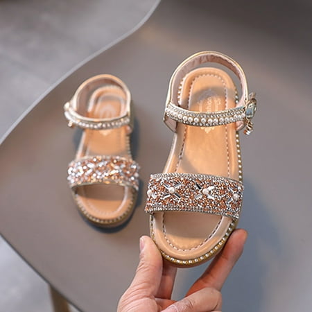 TALKVE Toddler Kids Baby Girls Pearl Princess Shoes Open Toe Sandals