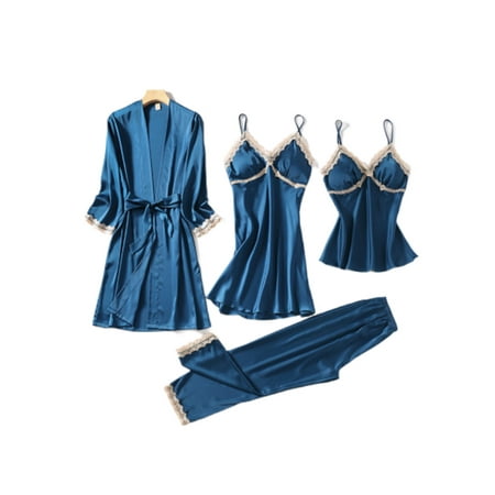 Colisha Women Nightgowns Kimono Bathrobe Solid Color Robe Set Lounge Night 4 Pieces Sleepwear Suit Blue XL
Colisha Women Nightgowns Kimono Bathrobe Solid Color Robe Set Lounge Night 4 Pieces Sleepwear Suit Blue XL