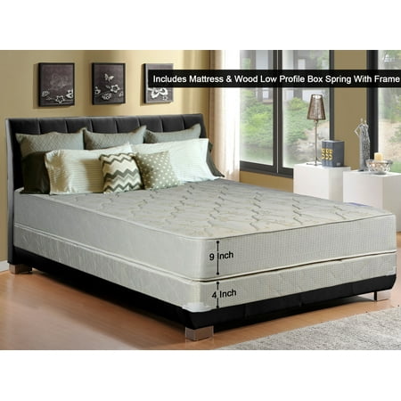 Continental Sleep, 9" Fully Assembled Innerspring Mattress and 4" Box Spring with Frame, Twin XL Size