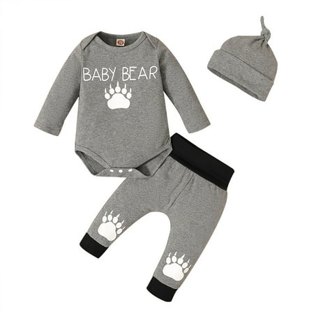 KIMI BEAR Romper Outfits For Newborn Baby Boys 3 Months Newborn Boy Fall Winter Outfits 6 Months Boy Cute Letter Print Long Sleeve Romper Pants Hat 3PCs Set Gray
KIMI BEAR Romper Outfits For Newborn Baby Boys 3 Months Newborn Boy Fall Winter Outfits 6 Months Boy Cute Letter Print Long Sleeve Romper Pants Hat 3PCs Set Gray