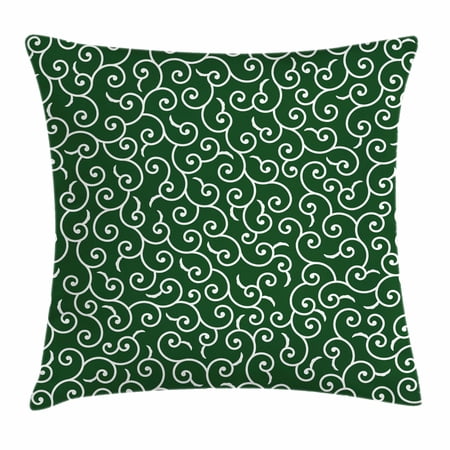 Green Throw Pillow Cushion Cover, Traditional Ancient Japanese Pattern with Abstract Curly Branches and Leaves Asian, Decorative Square Accent Pillow Case, 18 X 18 Inches, Emerald White, by Ambesonne