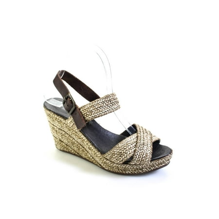 Pre-owned|Sesto Womens Woven Leather Ankle Strap Wedge Sandals Brown Size 7