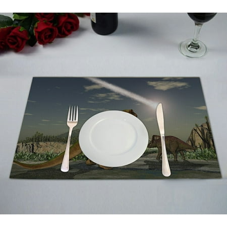 GCKG Dinosaur Placemat Sunlight Sky Dinosaur Placemat 12x18 Inch Set of 2