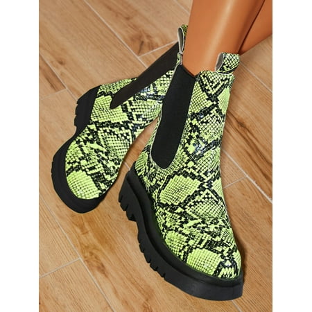 ROASO Women s Snakeskin Print Booties Yellow