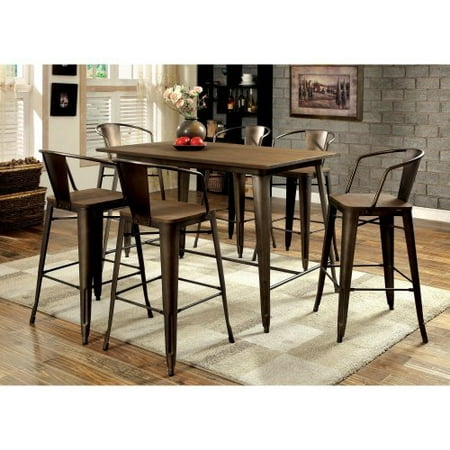 Furniture of America Olmsted 7 Piece Counter Height Metal Framed Dining Table Set