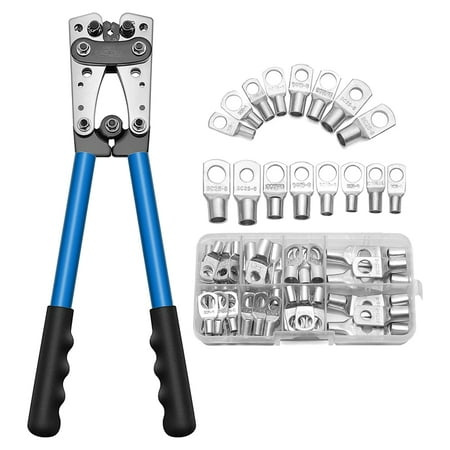 Battery Cable Lug Crimp Tool for AWG 10 8 6 4 2 1 Terminal Without Wire Cutter and 60 Piece 8Specs Cable Lug Kit
Battery Cable Lug Crimp Tool for AWG 10 8 6 4 2 1 Terminal Without Wire Cutter and 60 Piece 8Specs Cable Lug Kit