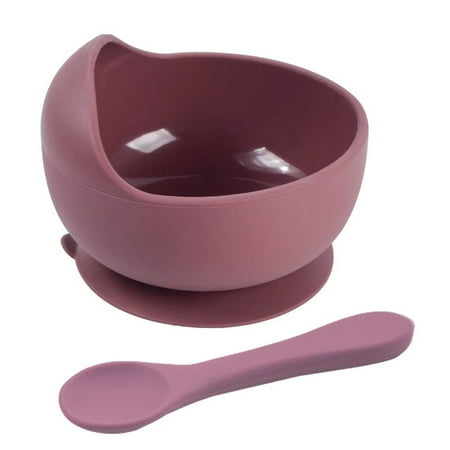 KEVCHE Children s Silicone Sucker Bowl Baby Food Bowl Spoon Feeding Tableware Set - Purper