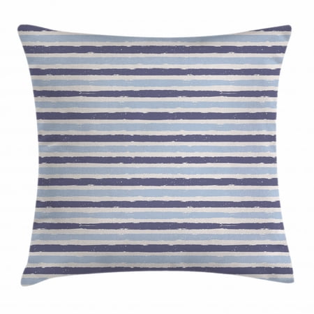 Harbour Stripe Throw Pillow Cushion Cover, Abstract Soft Toned Sketchy Horizontal Stripes Artistic Pattern, Decorative Square Accent Pillow Case, 18 X 18 Inches, Baby and Cadet Blue, by Ambesonne