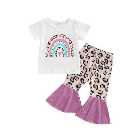 Eyicmarn Toddler Baby Girls Casual Suit Short Sleeve Rainbow Printed Tops+Leopard Printed Flared Long Pants
Eyicmarn Toddler Baby Girls Casual Suit Short Sleeve Rainbow Printed Tops+Leopard Printed Flared Long Pants