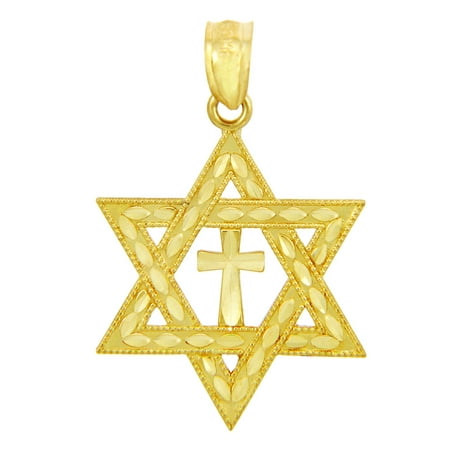 10K Yellow Gold Jewish Charm Star Cross of David Pendant